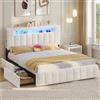 AOGLLATI Letto Matrimoniale con Contenitore 160x200, Struttura Letto con LED e Stazione di Ricarica, Letto Matrimoniale Imbottito con 4 cassetti, Vano Portaoggetti Laterale, Partizione, Velluto Beige
