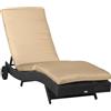 Outsunny Sdraio da Giardino in Rattan PE, Lettino Prendisole con Schienale Regolabile e Cuscino Imbottito, 207x70x70cm, Beige