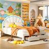 BIYFSDS Letto per bambini da bambina 140 x 200 cm con LED, letto matrimoniale imbottito telaio di Rangemen con cassetti, letto per bambini imbottito 140 x 200 cm con rete a doghe e testiera a forma di fiore