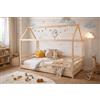 WEB2O Letto capanna in legno di pino naturale per bambini, 90 x 190 cm, stile Montessori con barriere di sicurezza, design casa tenda