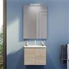 Parama Mobile Da Bagno Sospeso Mod. Yili Con Lavabo In Ceramica Profondità 46cm Specchio Filolucido Incluso (70cm Due Ante, Rovere chiaro)