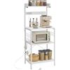 HOMCOM Scaffale da cucina con 2 prese elettriche, scaffale industriale da panetteria con postazione caffè, ripiano per microonde, ripiano regolabile, ganci, 60x42x137 cm, bianco