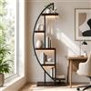 GOKHOMX Scaffale Angolare Industriale con Luce LED Piante - Mobile Angolo Salvaspazio Stretto, Libreria Mezzaluna Legno e Metallo per Soggiorno, Ingresso o Camera, Altezza 160 cm