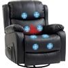 HOMCOM Poltrona Massaggiante Reclinabile Manuale 145° Riscaldante, 8 Punti di Massaggio, Poltrona Relax Girevole con Funzione Dondolo, Poggiapiedi, Telecomando, Tasche Laterali, Pelle PU, Nero