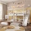 NNJN Letto a castello per bambini, struttura stabile con scivolo, design unico a soffitto, design a tre posti, spazio portaoggetti nel letto superiore, legno di pino + MDF, bianco