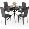 Xbro Set Tavolo da Pranzo Rotondo 100×76 cm con 4 Sedie Imbottite 38×41×92 cm, Tavolo in Legno Stile Moderno per Cucina e Soggiorno, Nero