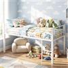COSTWAY Letto a Soppalco Singolo 190 x 90 cm, Struttura Letto in Metallo con Sponde di Sicurezza, 2 Scale, Spazio Sotto il Letto e Supporto Solido (Bianco)