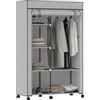 HOMCOM Armadio Portatile con Ruote in Tessuto non Tessuto, Acciaio e PP, Guardaroba Salvaspazio con 6 Ripiani Aperti, 1 Appendino e Porta a Cerniera, 103x43x162.5 cm, Grigio Chiaro