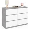 IDMarket - Arcón TOMI 110 cm 6 cajones, blanco y efecto hormigón