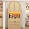 NNJN Moderna vetrina bombata, altezza 180 cm, ante in rattan, 1 scomparto per espositore, 2 ripiani + 3 cassetti, per soggiorno e corridoio, rovere chiaro (80 x 35 x 180 cm)