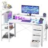 APICIZON Scrivania Gaming 130 cm con Libreria - Scrivania per PC Reversibile con Luci LED RGB, 2 Porte USB, Supporto per Cuffie e Portabicchieri, Effetto Carbonio Bianco