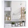COSTWAY Mobile Bagno con Specchio, Specchio Bagno Contenitore con Porta Singola e 3 Ripiani Aperti, Mobiletto Salvaspazio in Legno per Lavanderia e Ingresso, 56 x 16 x 61 cm (Bianco)