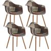 GrandCA HOME Set di 4 Sedie da Pranzo, Sedie da Cucina Nordica, Sedie Imbottite con Braccioli in Tessuto Patchwork, Poltrone Moderne con Gambe in Legno di Faggio, Retro