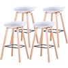 BenyLed Set di 4 Sgabelli da Bar con Sedile in PP e Gambe in Legno di Faggio Massello, con Poggiapiedi, Bianco (Altezza del Sedile: 75cm)
