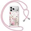Gcxvaoi Cover con Cordino per iPhone 17 Pro, Aesthetic Fiori Disegni Custodia con Collana Tracolla Laccio Corda, Trasparente Sottile TPU Silicone + PC Antiurto Case per iPhone 17 Pro, Rosa 01