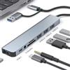 Ouitble USB C HUB 8 in 1 Adattatore Multiport di Docking Stazione USB 3.0 in Alluminio con Lettore di Schede SD e TF Porte Audios da 3,5 Mm per Laptop Tablet di Telefono