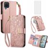Asuwish Custodia per telefono per Samsung Galaxy A12/M12 Custodia a portafoglio con pellicola protettiva in vetro temperato e slot per carte di credito accessori con cerniera cinturino da polso A 12