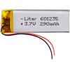 Liter energy battery Batteria 601235 LiPo 3.7V 290mAh 1.073Wh 1S 5C Liter Energy Battery per l'elettronica Ricaricabile Telefono Portatile Video Luce LED GPS - Non adatto per Radiocomando 37x12x6mm (290mAh|601235)