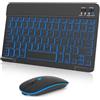 Nsyee Tastiera e mouse Bluetooth retroilluminato, tastiera wireless compatta universale, tastiera portatile ricaricabile per iPad/Samsung/tablet/iOS/Android/Windows, layout UK