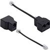 SHONCO - Adattatore per cavo di linea telefonica, confezione da 2, colore: nero, con splitter RJ11 6P4C, adatto per telefono, fax, confezione da 2