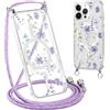 Krdvekm Cordino Cover per iPhone 14 Pro Max 6,7'', Aesthetic Fiori Motivo Disegno Magnetica Trasparente PC Compatibile con MagSafe Case Corda Laccio Antiurto Protettiva Custodia per Ragazze, Viola