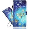 IMEIKONST per TCL 505 Custodia, Modello 3D a Libro in Pelle Portafoglio Magnetica Slot per Schede Supporto Stand Cover per TCL 505 (T509K) (T5094). Gold Blue Butterfly YB