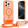Jrkvniv Cover Magnetica per iPhone 14 Pro Max Pollic con Cordino [Supporto integrato] Custodia con Laccio Tracolla Regolabile, Protezione Antiurto di Livello Militare Case Traslucida Opaca, Arancione