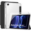 Fhyeugfy Custodia per Redmi Pad 2 SE 9.7''con Portapenna [con 1 Pezzi Vetro Temperato Pellicola Protettiva],Auto Sveglia/Sonno,PC Trasparente Cover-Nero