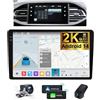 ZZPHKK Android 14 Autoradio per Peugeot 308 T9 308S 2013-2017 Carplay Android Auto 9.5 Pollici 2K Touch Screen Auto Stereo 2 DIN GPS Navigazione BT DSP FM/RDS Radio/SWC + Retrocamera DVR(B,2K M200S)