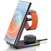 NeotrixQI Stazione di Ricarica Wireless per Samsung Galaxy S25 Ultra, Caricabatterie per Samsung Watch 8/Ultra, Caricatore Wireless Pieghevole 3 in 1 per Galaxy S25/S24/S23/Note 20/Galaxy Watch 7/6/5/Buds 4 Pro