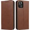 Mixroom - Custodia Cover Case a Libro Marrone per iPhone 14 con Stand in Ecopelle Chiusura Magnetica Formato Portafoglio Parte Interna in TPU Morbida con Bordi Piatti