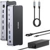 MOKiN Docking station USB C a triplo schermo, MOKiN Docking Station con 2 HDMI DisplayPort 4K@144Hz, Alimentazione DC 150W, USB 3.1 10Gbps, USB A 2.0/3.0, Ethernet RJ45, SD/TF per Dell HP MacBook