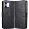 MOJIA Cover in Pelle per Vivo Y21 5G, Custodia Premium a Portafoglio con Interno Case in TPU e Porta Carte [Cinturino da Polso in Regalo]. Nero