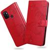 DENDICO Cover per Oppo A32 / Oppo A53 2020 / Oppo A53s / Oppo A33 2020, Portafoglio Custodia in PU Pelle per Oppo A32 / Oppo A53s, Antiurto Cover a Libro con Slot per Carte, Rosso