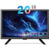KCR TV LED Freeview da 20 pollici, sintonizzatore TV digitale DVB-T2 incorporato, ingresso AV, HDMI/VGA, slot USB, telecomando, adattatore per auto (12 Volt) e di alimentazione