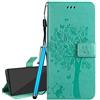 Laybomo Custodia per Motorola Moto G8 Cover Portafoglio PU Pelle Borsa con Slot per Schede Magnetico Flip Stand Protettivo Silicone Cover per Moto G8, Albero del Regalo (Verde)