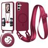 Belzsxy Magnetica Cover con Cordino per Samsung Galaxy A25,[Compatibile con MagSafe], Cover in Silicone, Regolabile Cordino Case con Laccio per Il Collo Nylon Catena Collana Tracolla,Rosso