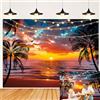 APDECCLK Estate Tramonto Spiaggia Sfondo Estate Hawaiian Seaside Palm Tree Sfondo | Striscione con paesaggio tropicale Aloha Luau, 2,1 x 1,5 m, decorazioni per feste di compleanno, sfondo
