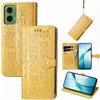 JIUNINE Cover per Motorola Moto G06, Custodia Libro in Pelle Portafoglio Flip Case Antiurto con Modello di Cane e Gatto, Porta Carte, Magnetica, Interno TPU, Giallo