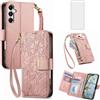 Asuwish Custodia a portafoglio per Samsung Galaxy A25 5G/A24 4G/M34/F34 con pellicola protettiva in vetro temperato e slot per carte di credito con cerniera cinturino da polso A 25 25A 24A LTE donne