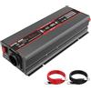 DATOUBOSS Inverter 12V 220V/230V Onda Sinusoidale Pura 1800W/3600W Convertitore di Tensione con Prese EU, Porte USB e Display LED per Auto, Camion, Roulotte, Elettrodomestici, Nero