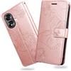 DENDICO Cover per Huawei Honor 70, Portafoglio Custodia in PU Pelle per Huawei Honor 70, Antiurto Cover a Libro con Slot per Carte, Oro Rosa