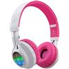 Riwbox WT-7S - Cuffie Bluetooth a LED, pieghevoli, con microfono e controllo del volume per PC/iPhone/TV/iPad (rosa/bianco)