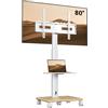BONTEC Supporto TV da Pavimento Bianco, Base in Legno con 5 Ruote, Carrello Porta TV con Ruote per TV 32-80 Pollici, VESA 600x400 mm, Portata 60 kg, Altezza 1210-1500 mm, Girevole, Inclinabile