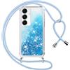 Vauki Cover per Samsung Galaxy A16/A16 5G con Cordino,Trasparente Glitter Liquido Antiurto Tracolla Custodia,Antiurto Antigraffio Silicone Bumper Laccio Protettivo Case per Samsung A16 5G, Azzurro/Blu