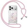 Gcxvaoi Cover con Cordino per iPhone 17 Pro, Aesthetic Fiori Disegni Custodia con Collana Tracolla Laccio Corda, Trasparente Sottile TPU Silicone + PC Antiurto Case per iPhone 17 Pro, Rosa 02