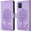 Feyten Cover per Samsung Galaxy A71 4G, Custodia in Pelle PU con Interno TPU Antiurto, Serie Gatto e Albero Flip Cover Custodia Portafoglio per Samsung A71 4G (Purple)