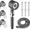 Bwaliffury Doccino per Doccia, Doccino Filtrante 3 Modi Funzione&1.5m Tubo Doccia& 6 cartucce sostituibili,Soffione Doccia Alta Pressione,Universale Facile da Installare,pulsante di spegnimento (grey) (Grigio)