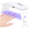 Pavlleen Mini Lampada UV LED per Unghie, Asciuga Unghie con Cavo USB, Petit Asciuga Gel Portatile Pieghevole con Timer da 60 e 120 Secondi per Salone per Unghie, Casa, Viaggi (Bianco)