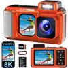 Maxmango V08 Pro 49FT Macchina Fotografica Subacquea - 8K 90MP WiFi Macchina Fotografica Digitale, 2.8'' Touchscreen Robusta Antipolvere Antiurto per Snorkeling, 32GB Fotocamera Digitale, Arancia
